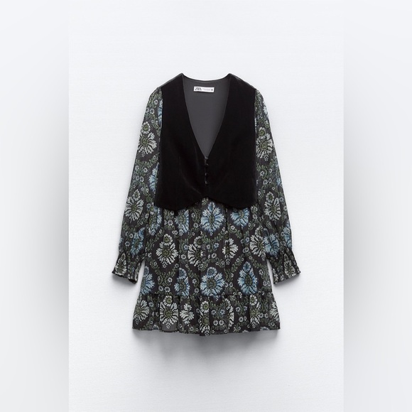 ZARA ~ PRINTED DRESS WITH VEST - Picture 6 of 10